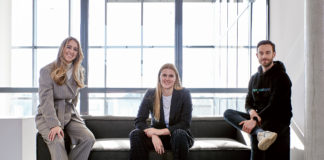 SAIZ Gründerinnen Svenja Tegtmeier und Marita Sanchez de la Cerda mit Robin Nitsch, Head of Ventures und Innovation, Spread Group