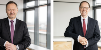 Michael Kiesewetter (l), Vorstandsvorsitzender der NBank, und Dr. Ulf Meier (r.), Vorstandsmitglied der NBank
