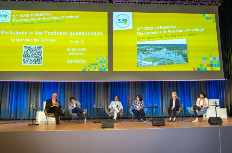 ICPO Forum in Garching 12/13. Oktober 2023 (v.l.n.r.) Prof. Richartd P. Baum; Prof. Ora Israel; Prof. Vikas Prasad; Prof. Marianne Pavel; Prof. Paola Erba (c) Stephan Beissner
