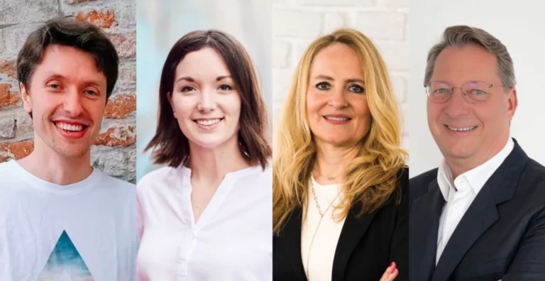 vlnr.: Markus Raunig, Vorstandsvorsitzender AustrianStartups, laudia Falkinger, Bundesvorstands- Mitglied der Jungen Wirtschaft, Daniela Haunstein, Managing Director invest.austria, Niki Futter, Vorstandsvorsitzender invest.austria | (c) AustrianStartups / ÖBB / invest.austria