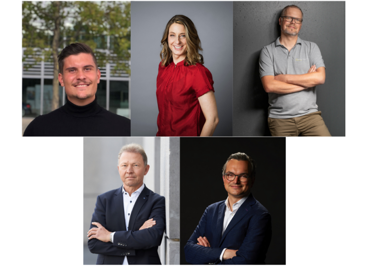 Richard Bochmann (A4nXT), Dr. Tanja Emmerling (HTGF), Oliver Hanisch (Campus Founders), Dr. Dieter Kraft (Trumpf Venture), Christian Teichmann (Burda Principal Investments)