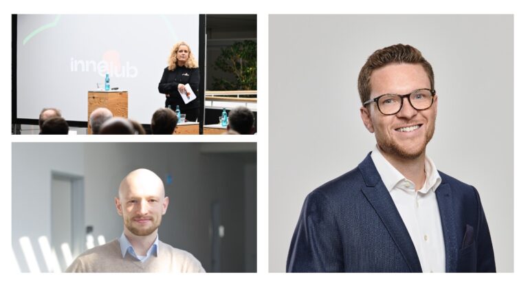 Andrea Schubert, Wirtschaftsförderung Dortmund (l.o.), Marian Harling, Dr.Q (l.u.), Nico Hemmann, VORNvc (r.)