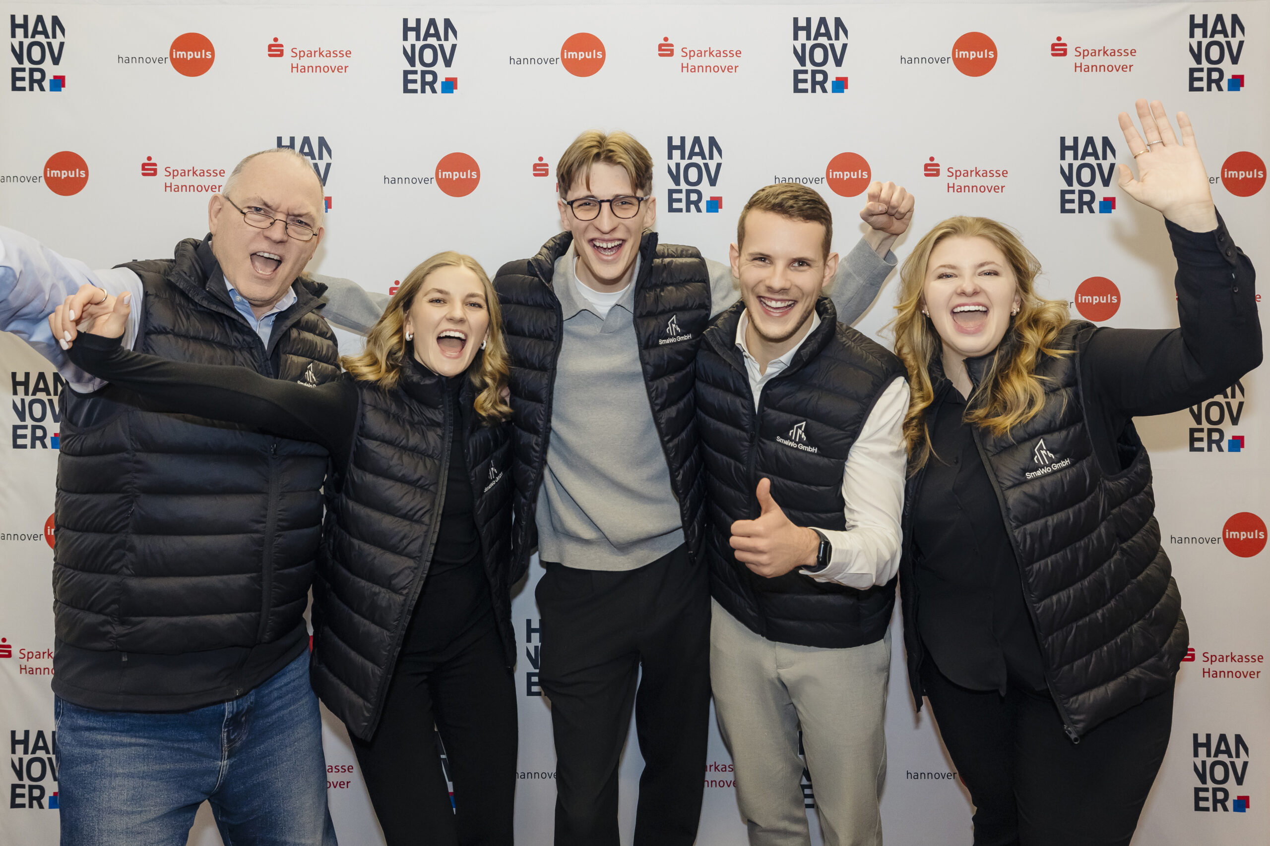 Gewinner*innen „Highest Impact“: Die SmaWo GmbH (v.l.n.r.) - Fred Langius, Stella Buschmann, Cedric Sievert, Philip Roos und Laura-Marie Meier-Böke