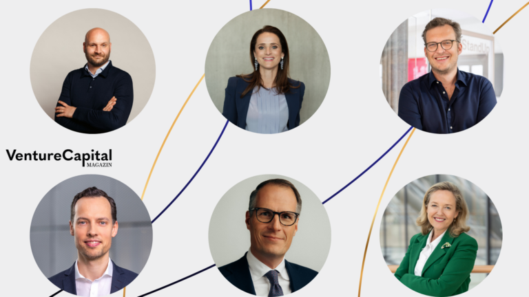 Christian Miele (Headline), Verena Pausder (Startup-Verband), Jan Miczaika (HV Capital), Stefan Maassen (Deutsche Börse), Tibor Kossa (Goldman Sachs) & Nadia Calviño (EIB)